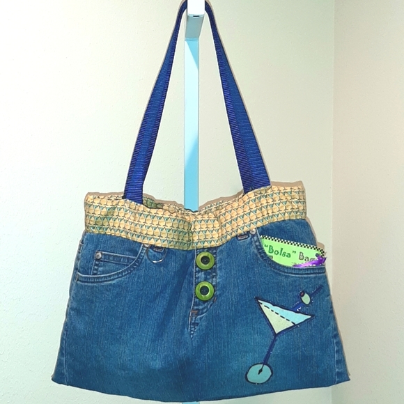 BOLSA "BLUE MARTINI" BLUE JEAN SHOULDER BAG - Picture 1 of 8